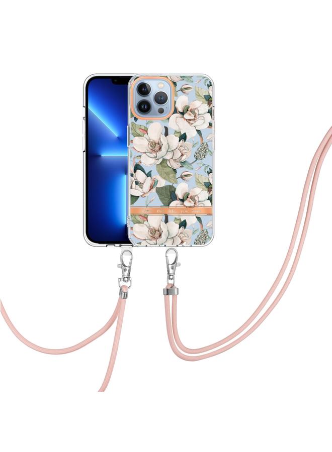 اس-توب جراب لهاتف iPhone 15 Pro Max من سلسلة الزهور والنباتات IMD TPU مع حبل - Image 1