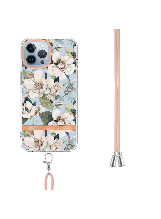 اس-توب جراب لهاتف iPhone 15 Pro Max من سلسلة الزهور والنباتات IMD TPU مع حبل - Image 3