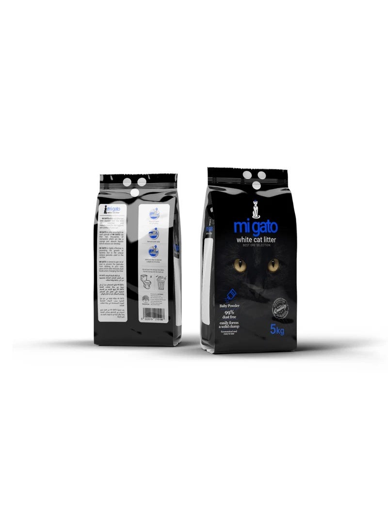 ميجاتو رمل القطط "مي غاتو" الأبيض المتكتل برائحة بودرة الأطفال | تركيبة طينية طبيعية | تحكم قوي في الروائح وسهل التنظيف