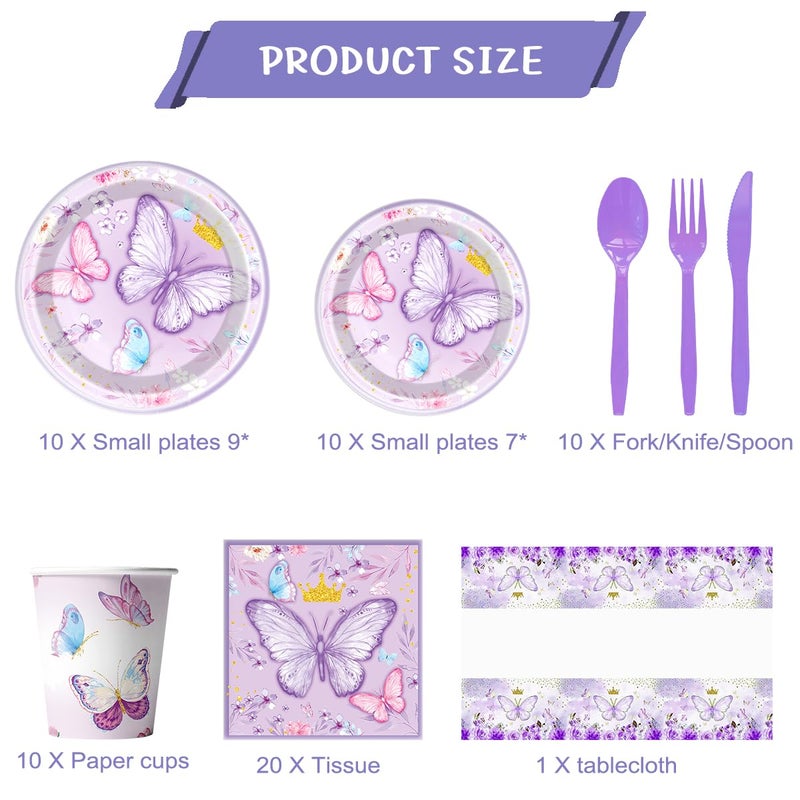 Ou Rui 81Pcs Butterfly Theme Party Tableware Set Butterfly Girl Birthday Party Decoration Butterfly Birthday Party Supplies - Image 4