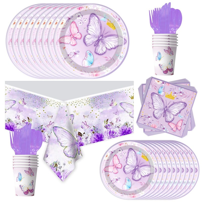 Ou Rui 81Pcs Butterfly Theme Party Tableware Set Butterfly Girl Birthday Party Decoration Butterfly Birthday Party Supplies - Image 1