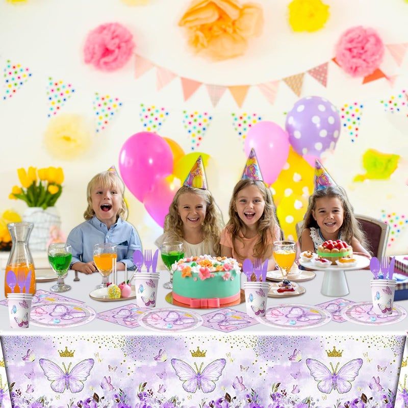 Ou Rui 81Pcs Butterfly Theme Party Tableware Set Butterfly Girl Birthday Party Decoration Butterfly Birthday Party Supplies - Image 2