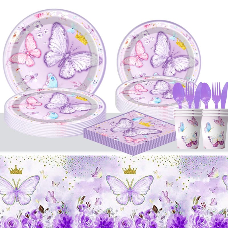 Ou Rui 81Pcs Butterfly Theme Party Tableware Set Butterfly Girl Birthday Party Decoration Butterfly Birthday Party Supplies - Image 5