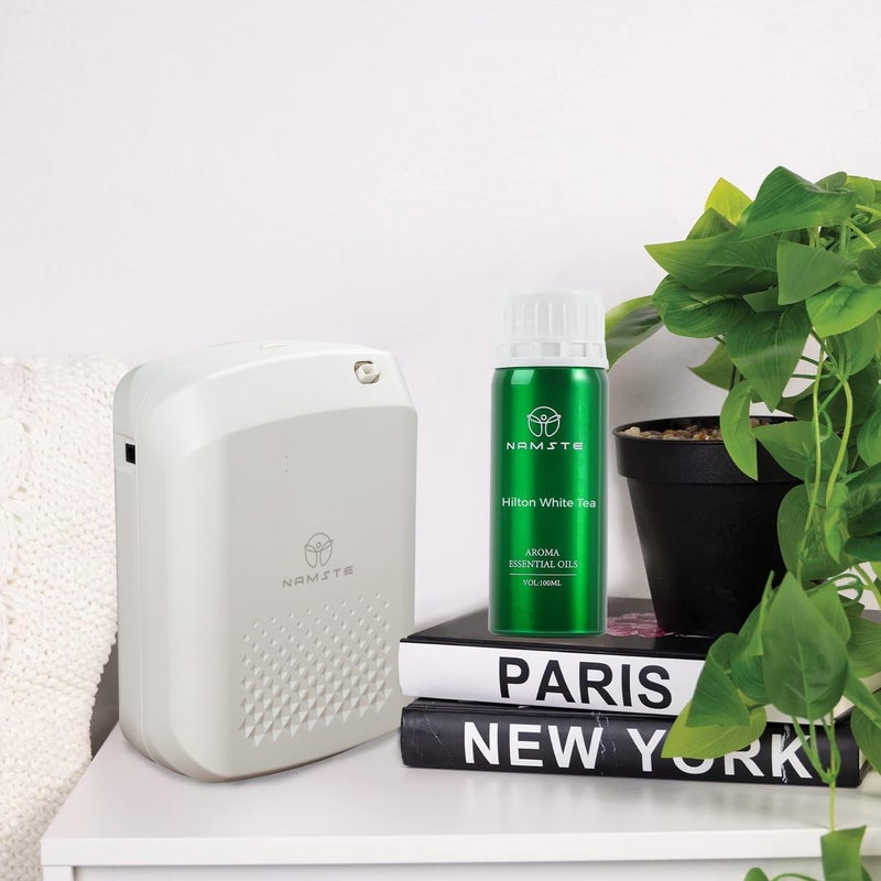 زيوت عطرية من Hotel Scents، سعة 100 مل، مجموعة فنادق Hilton White Tea، زيت لتوزيع العطور، علاج عطري مستوحى من الفنادق الفاخرة، مزيج من الزيوت العطرية: اللافندر، الورد، البنفسج، رائحة خشبية، للاسترخاء والنوم. - Image 5