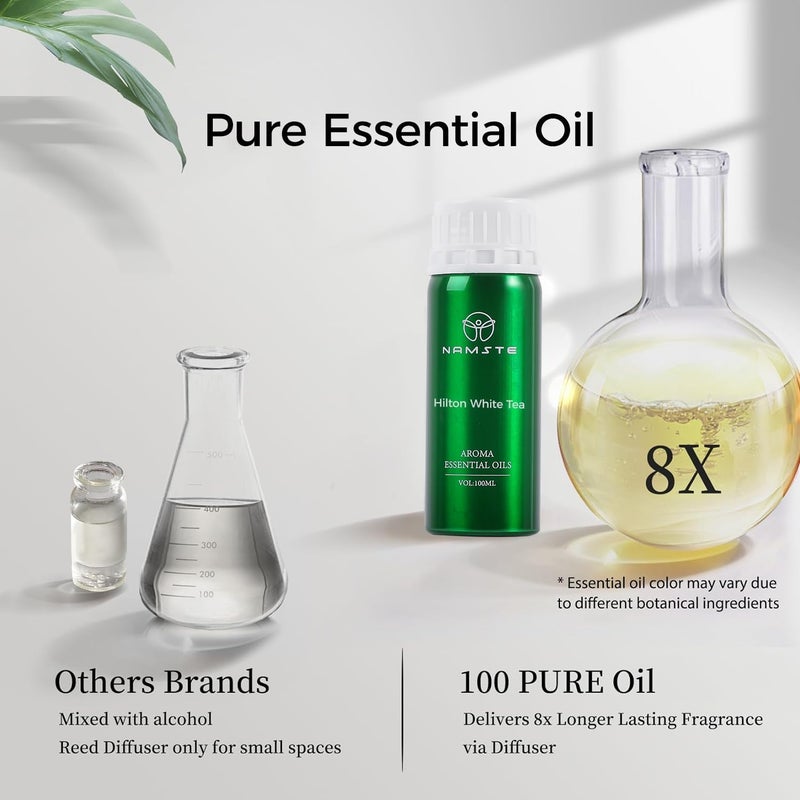 زيوت عطرية من Hotel Scents، سعة 100 مل، مجموعة فنادق Hilton White Tea، زيت لتوزيع العطور، علاج عطري مستوحى من الفنادق الفاخرة، مزيج من الزيوت العطرية: اللافندر، الورد، البنفسج، رائحة خشبية، للاسترخاء والنوم. - Image 3