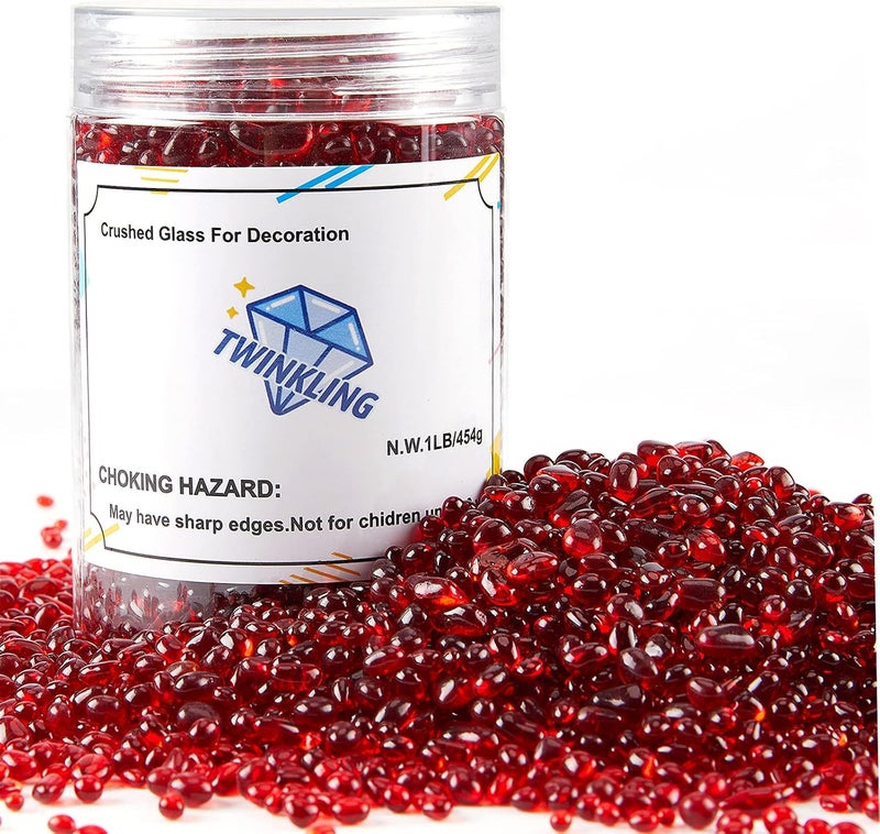 TWINKLING حجارة زجاج نار مستديرة عالية اللمعان TWINKLING، كرات زجاجية حصى زجاجي، خرز زجاجي أحجار كريمة لموقد النار حشوات المزهرية حرف زينة حوض السمك والحديقة، 3-6 مم، برطمان 1 رطل (أحمر) - Image 5