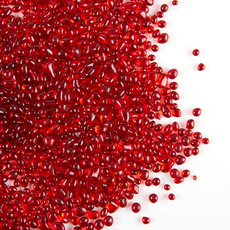 TWINKLING حجارة زجاج نار مستديرة عالية اللمعان TWINKLING، كرات زجاجية حصى زجاجي، خرز زجاجي أحجار كريمة لموقد النار حشوات المزهرية حرف زينة حوض السمك والحديقة، 3-6 مم، برطمان 1 رطل (أحمر) - Image 1