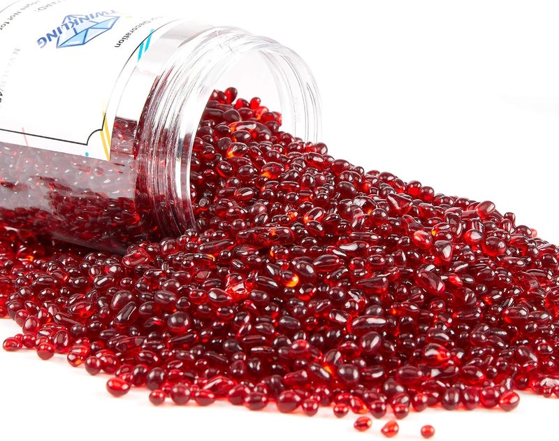 TWINKLING حجارة زجاج نار مستديرة عالية اللمعان TWINKLING، كرات زجاجية حصى زجاجي، خرز زجاجي أحجار كريمة لموقد النار حشوات المزهرية حرف زينة حوض السمك والحديقة، 3-6 مم، برطمان 1 رطل (أحمر) - Image 3