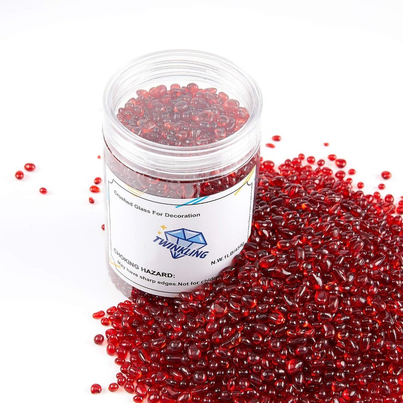TWINKLING حجارة زجاج نار مستديرة عالية اللمعان TWINKLING، كرات زجاجية حصى زجاجي، خرز زجاجي أحجار كريمة لموقد النار حشوات المزهرية حرف زينة حوض السمك والحديقة، 3-6 مم، برطمان 1 رطل (أحمر) - Image 4