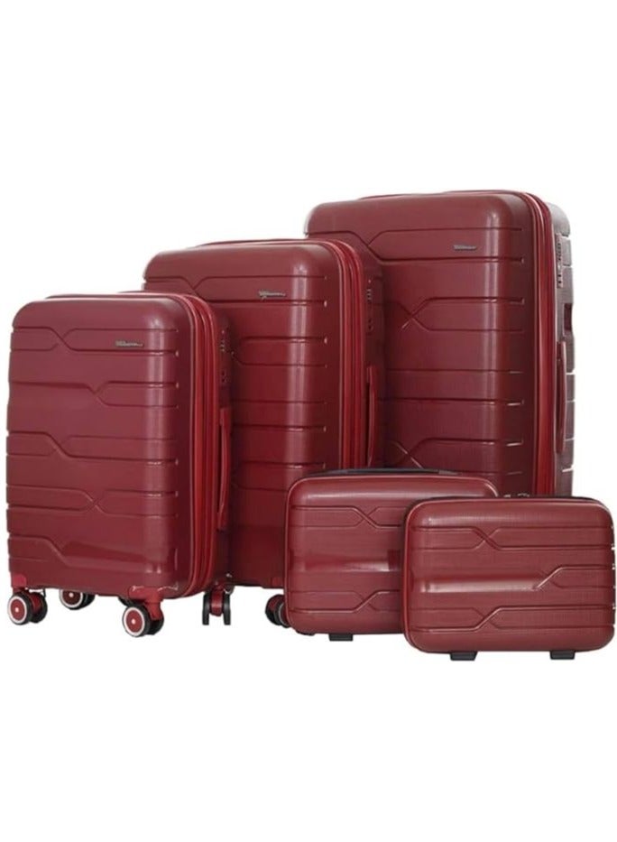 Unbreakable Luggage Trolley Bags Set with TSA Lock, Double Expandable Zipper, 4 Silent Spinner Wheels, 5 Pieces, Polypropylene (PP), Maroon  - Image 1