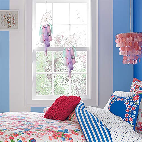 LOMOHOO Unicorn Dream Catcher with LED Light Colorful Light Up Dream Catchers Handmade Purple Pink and Blue Feather Boho Baby Room Decor Kids Bedroom Decoration Gift (Light up Unicorn) - Image 2