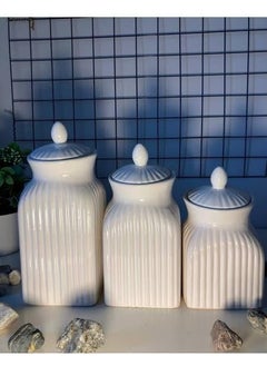 Devigo Ceramic Spice Jar Set 3 Size Spice Rack Set of 3  - Image 1