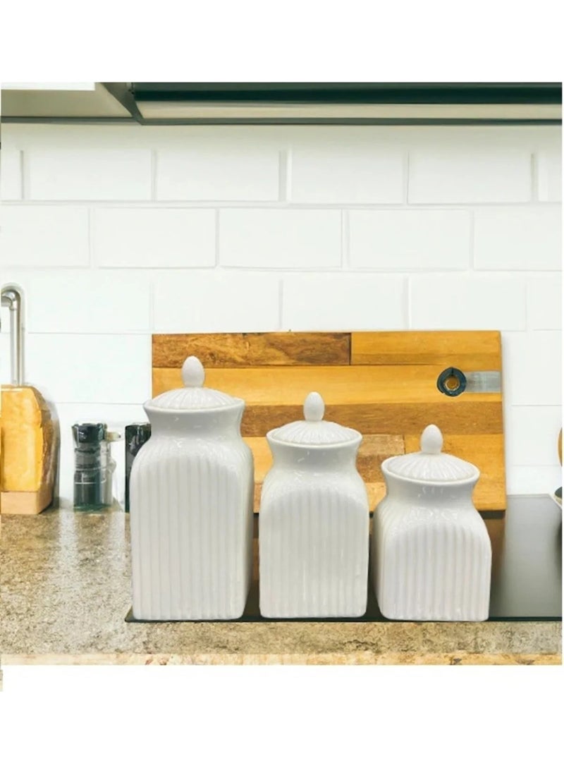 Devigo - Ceramic Spice Jar Set 3 Size Spice Rack Set of 3 - Image 1