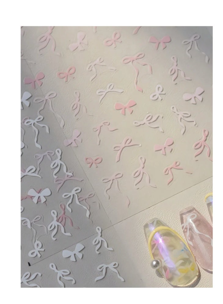 2 pieces of sweet pink and white bowknot stickers, suitable for children's DIY crafts - Image 2