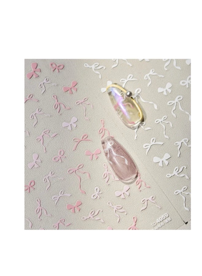 2 pieces of sweet pink and white bowknot stickers, suitable for children's DIY crafts - Image 1