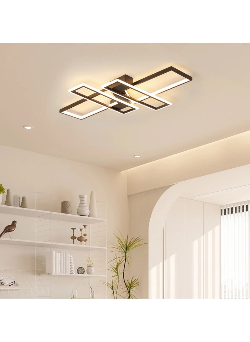 Haikomin - Modern Led Ceiling Light Black Square Flush Mount Chandelier Remote Control Dimmable Rectangle Contemporary Close To Ceiling Light Fixture For Bedroom Living Room Dining Room - Image 1