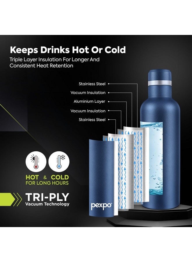Pexpo Orio Stainless Steel Hot and Cold Vacuum Insulated ISI Certified Flask,500ml, Denim Blue, Set of 1, | Slim Water Bottle | Double Wall Flask | BPA Free | Office | School | Home | Hiking | Gym - Image 3