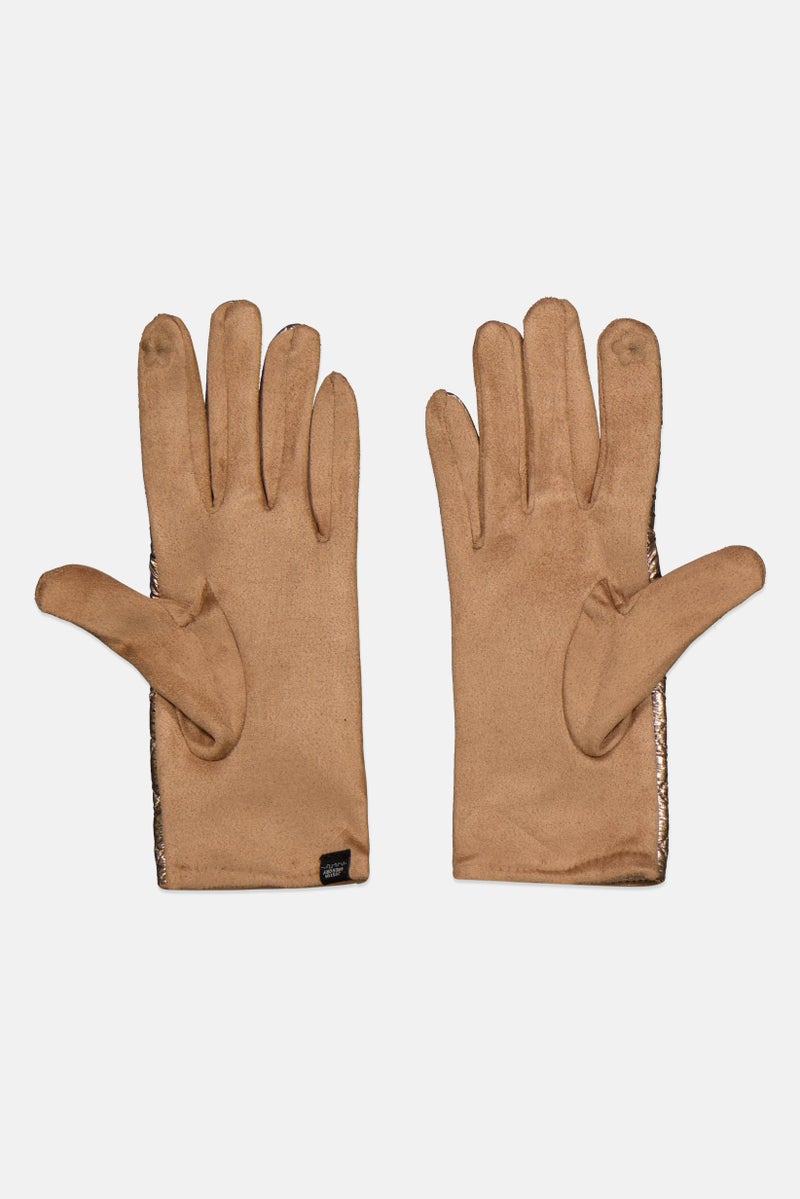 Justin Gregory Women 1 Pair Studded Puffer Gloves, Gold - Image 2