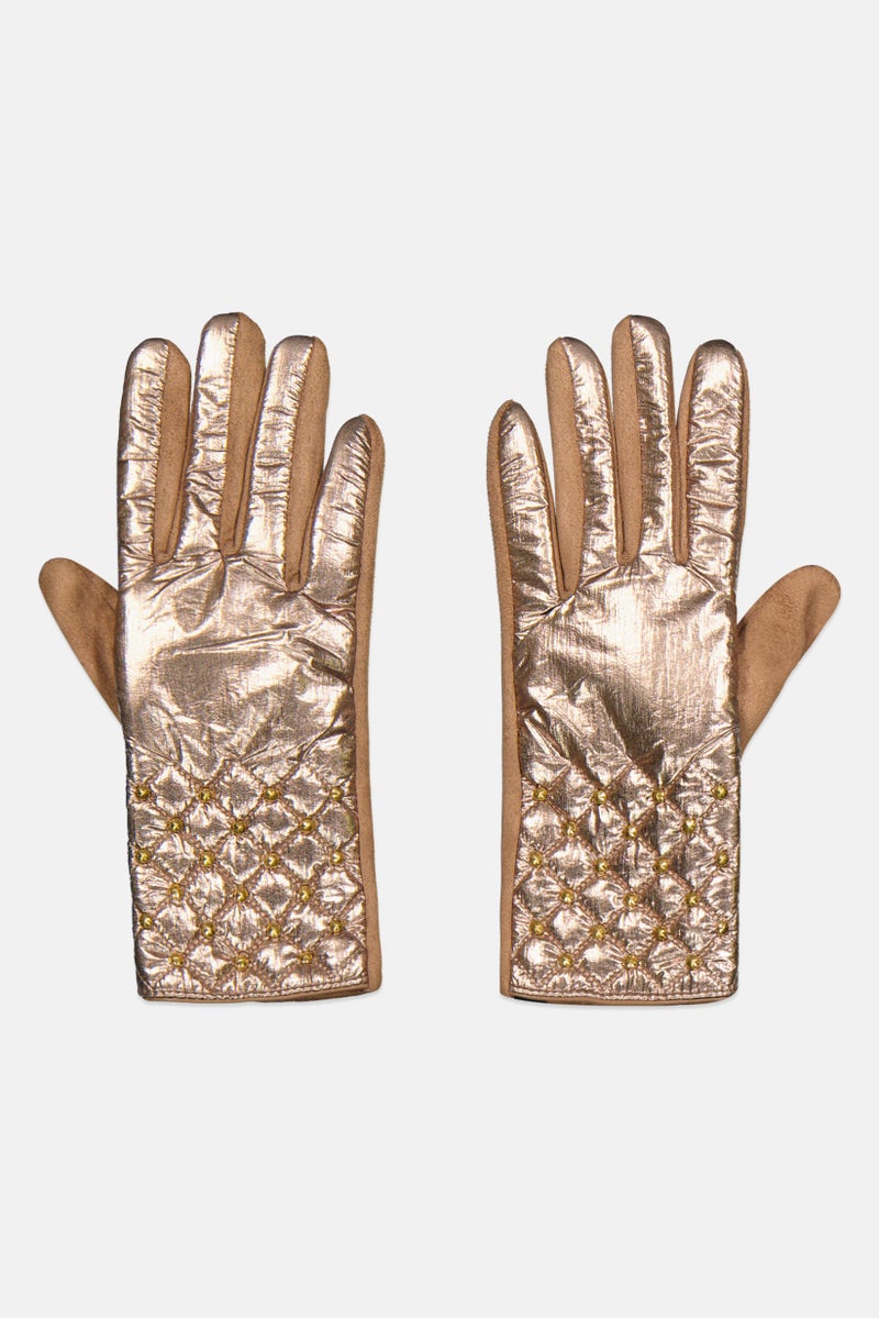 Justin Gregory Women 1 Pair Studded Puffer Gloves, Gold - Image 1