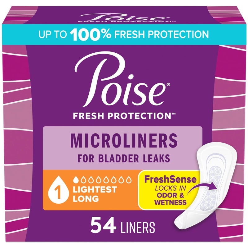 Poise Daily Microliners Incontinence Panty Liners 1 Drop Lightest Absorbency Regular 54 Count of Pantiliners