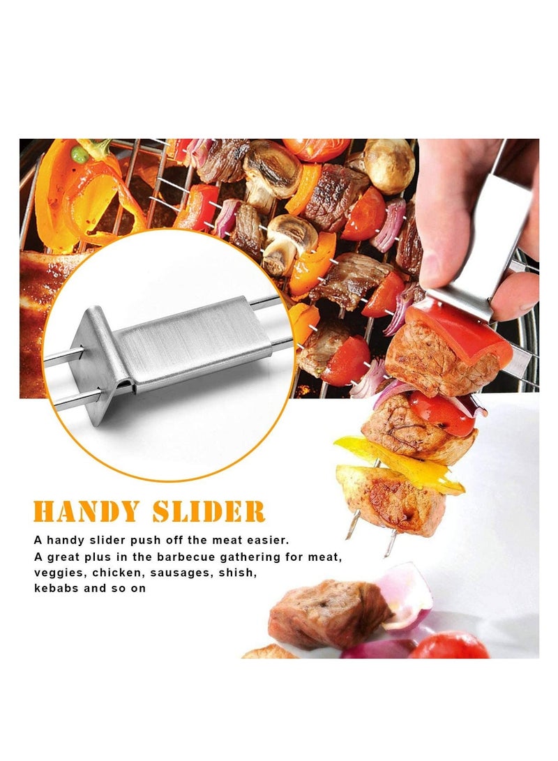 Y&D Skewers for Grilling Double Pronged BBQ with Push Bar Shish Kebab Stainless Steel Skewer Sticks Camping or family Reusable 6 Pack  - Image 2