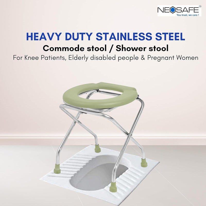NEOSAFE Stainless Steel Round Commode Chair Shower Chair Commode Chair for Bathroom (Light Green) - Image 2