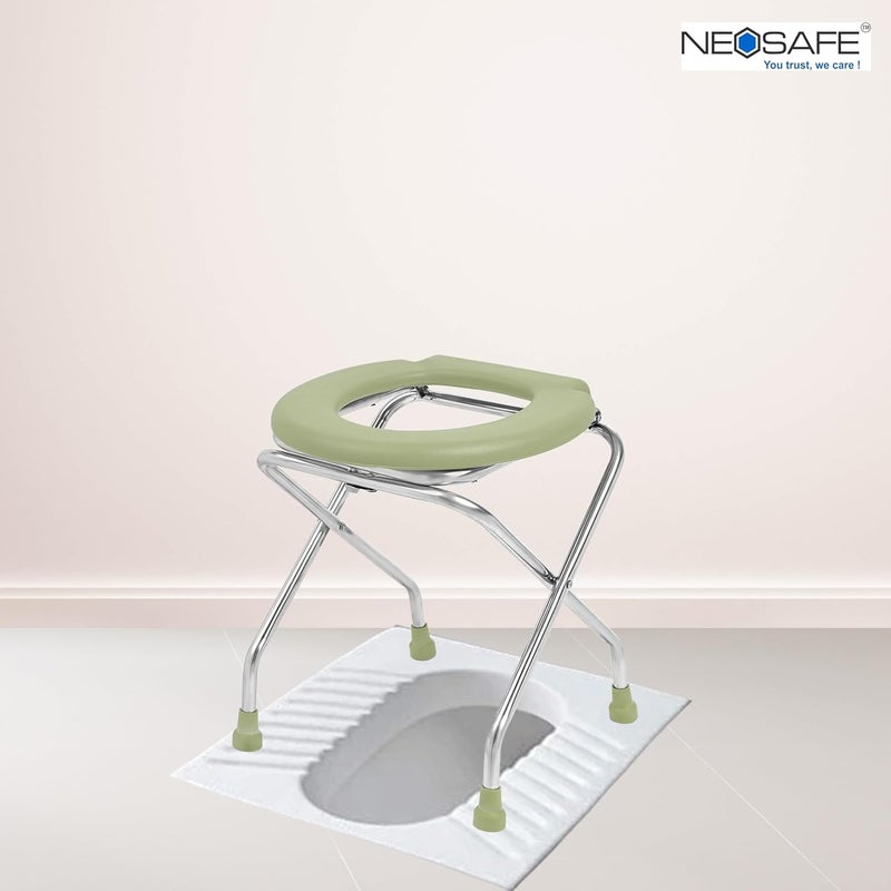 NEOSAFE Stainless Steel Round Commode Chair Shower Chair Commode Chair for Bathroom (Light Green) - Image 3