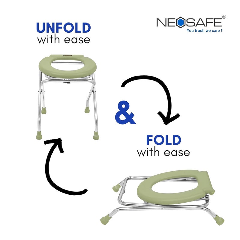 NEOSAFE Stainless Steel Round Commode Chair Shower Chair Commode Chair for Bathroom (Light Green) - Image 5