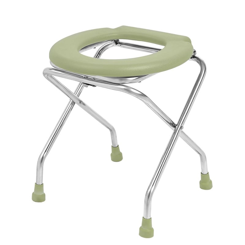 NEOSAFE Stainless Steel Round Commode Chair Shower Chair Commode Chair for Bathroom (Light Green) - Image 1