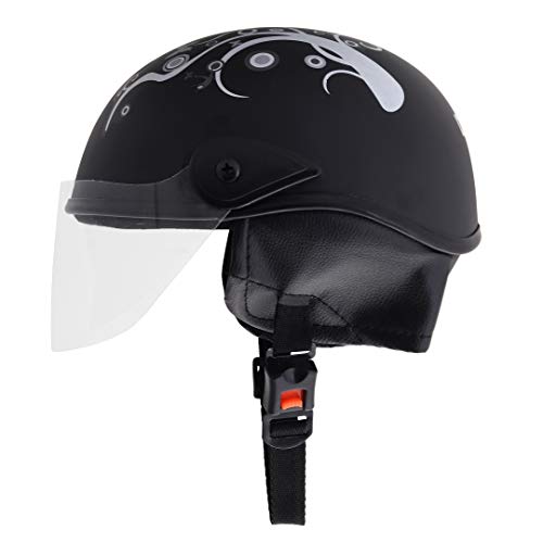 Western Era Half Helmet with Clear Visor for Men & Women ||Safety & Comfort|| Stylish Enhanced Design || (Medium, Black Matte (Silver)) - Image 1
