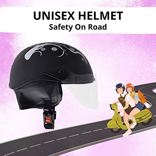 Western Era Half Helmet with Clear Visor for Men & Women ||Safety & Comfort|| Stylish Enhanced Design || (Medium, Black Matte (Silver)) - Image 2