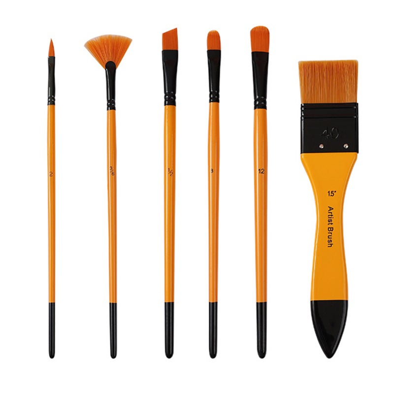 Paintbrushes: 6pcs Nylon Hair Wood Handle - Soft Flexible Rustproof Metal Tubes for Watercolor Acrylic Oil Painting, Beginners Artists Students - Image 1