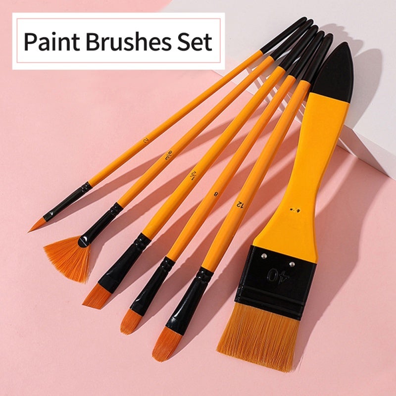 Paintbrushes: 6pcs Nylon Hair Wood Handle - Soft Flexible Rustproof Metal Tubes for Watercolor Acrylic Oil Painting, Beginners Artists Students - Image 3