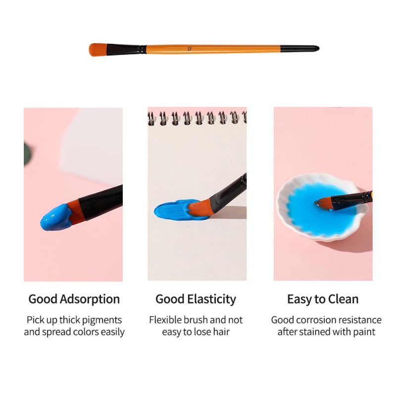 Paintbrushes: 6pcs Nylon Hair Wood Handle - Soft Flexible Rustproof Metal Tubes for Watercolor Acrylic Oil Painting, Beginners Artists Students - Image 2