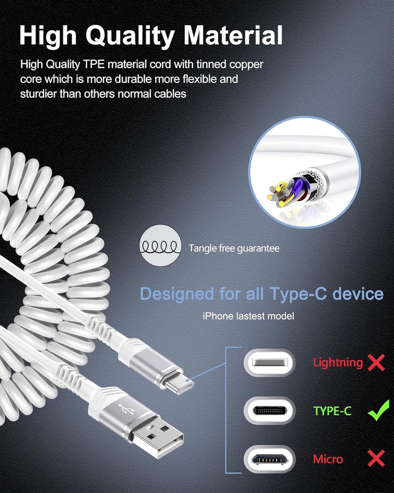 AILKIN All-round applied quality Coiled Carplay Cable for iPhone 17 16 15 Pro Max 16e Air, 4FT USB to USB C Carplay Fast Charging Retractable Cord for Galaxy S26 S25 S24 Ultra, Apple iPad Pro Air Mini Type C Phone Power Line for Car | 4FT Car Play Charging Cable for iPhone 17e/17Pro Max/Air/17/16/16e/16 Pro/15 Pro Max/15 Plus iPad Coiled Type C Charger Cord Single & bulk storage compatible - Image 3