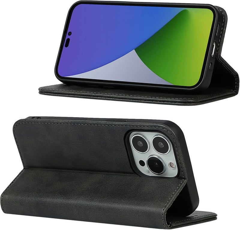 iCoverCase for iPhone 14 Pro Wallet Case with Card Holder, PU Leather Magnetic Kickstand Feature Shockproof Protective Flip Cover Case - Dark Gray - Image 3