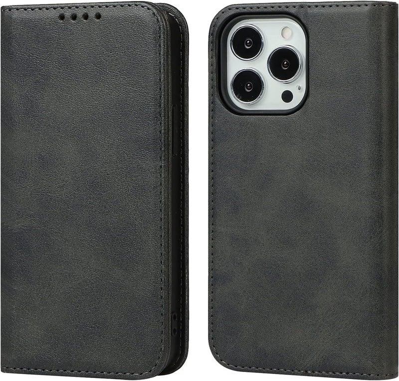 iCoverCase for iPhone 14 Pro Wallet Case with Card Holder, PU Leather Magnetic Kickstand Feature Shockproof Protective Flip Cover Case - Dark Gray - Image 1