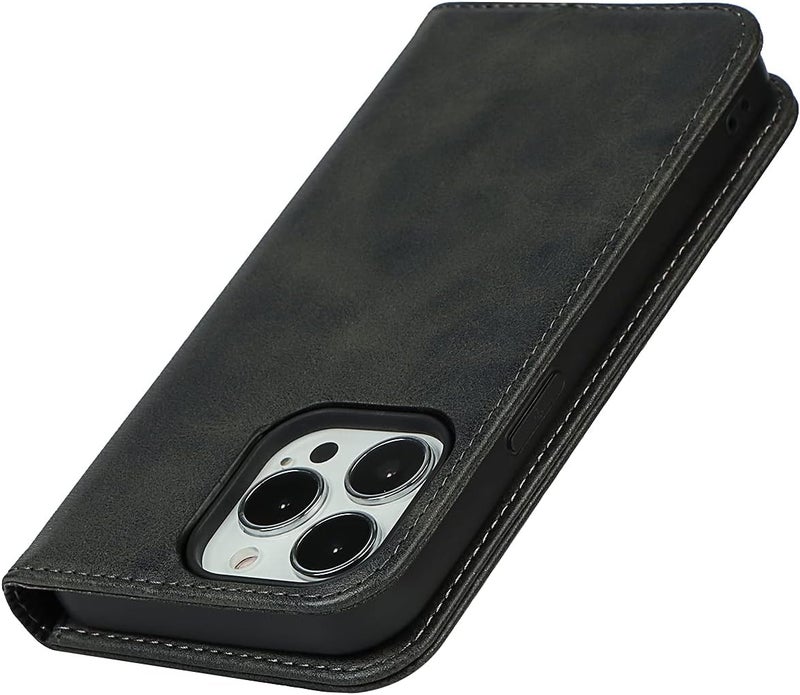 iCoverCase for iPhone 14 Pro Wallet Case with Card Holder, PU Leather Magnetic Kickstand Feature Shockproof Protective Flip Cover Case - Dark Gray - Image 4