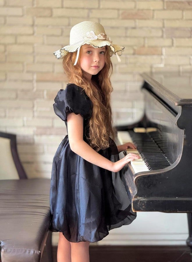 Arshiner فستان أرتشينر للفتيات الصغيرات بأكمام قصيرة من الشبك المتباين مع حافة منتفخة فضفاضة فستان ميني أسود من الأورجانزا لملابس الحفلات العادية 4T - Image 5