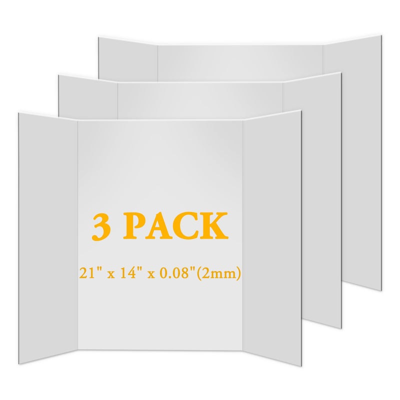 AKONEGE 3Pcs Small Trifold Poster Board, 21 x 14 inches White Tri Fold Poster Boards Corrugated Presentation Board Science Fair Display Boards for School Fun Projects, Exhibitions and Business - Image 1