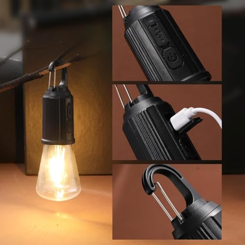 Kh Solar Bulb Rechargeable Camping Hanging Bulb with USB C Cable 3 Mode Adjustable Warm White Light, Decorative Tent Lamp for Traveling, Hiking, Backpacking, Emergency Power Outage Pack of 1 - Image 3