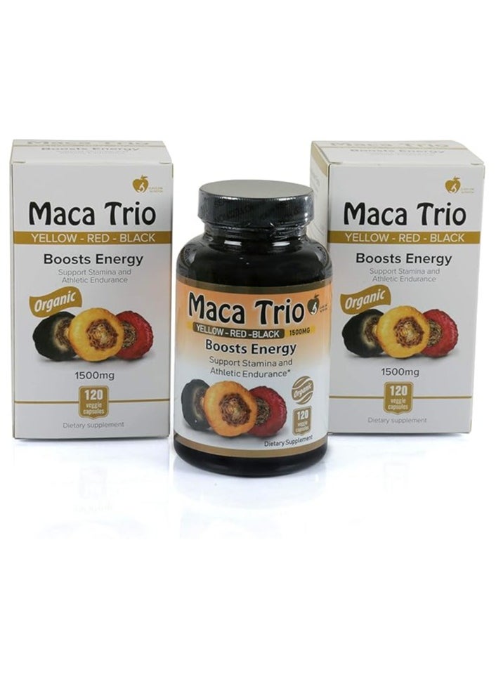 Maca Trio - Organic Black, Red Root Capsules -1500Mg,120 Pieces - Image 1