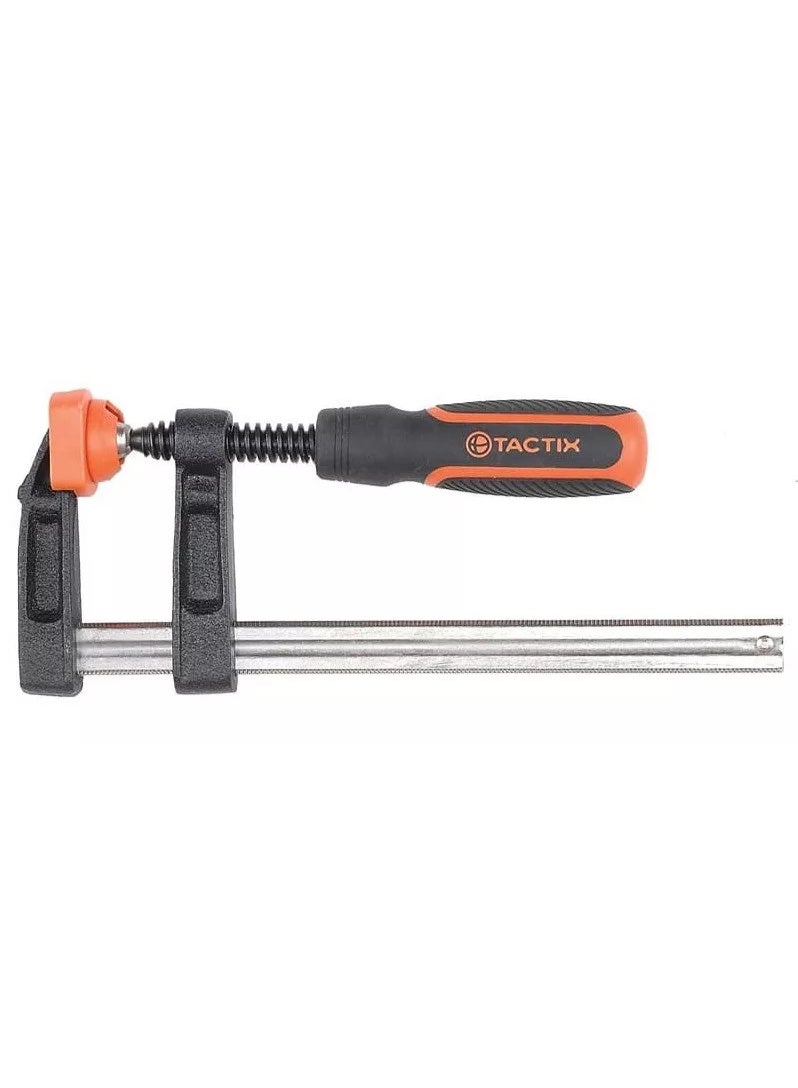 Tactix F Clamp, Steel Bar Clamp 1000 x 120mm, Heavy Cast Iron Body, Non-Slip Bi-Material Handle for Woodworking, Metalworking, DIY, Back/Orange - 215437 - Image 1