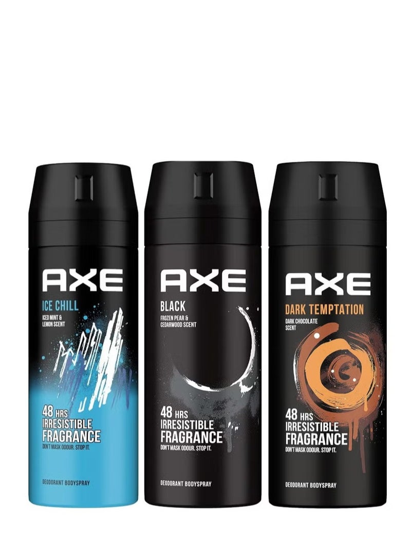 Axe Set Of Body Spray Dark Temptation And Ice Chill And Black 150 Ml