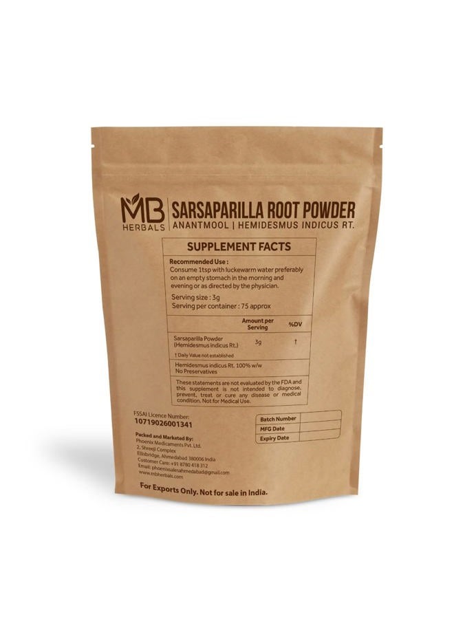 MB Herbals Sarsaparilla Root Powder 8 oz / 227 Gram | Nannari Root Powder/Anantmool Powder | Hemidesmus indicus Root Powder - Image 2