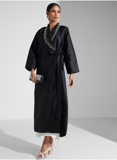 Khizana Embellished Detail Abaya With Side Tie With Sheila  - Image 1
