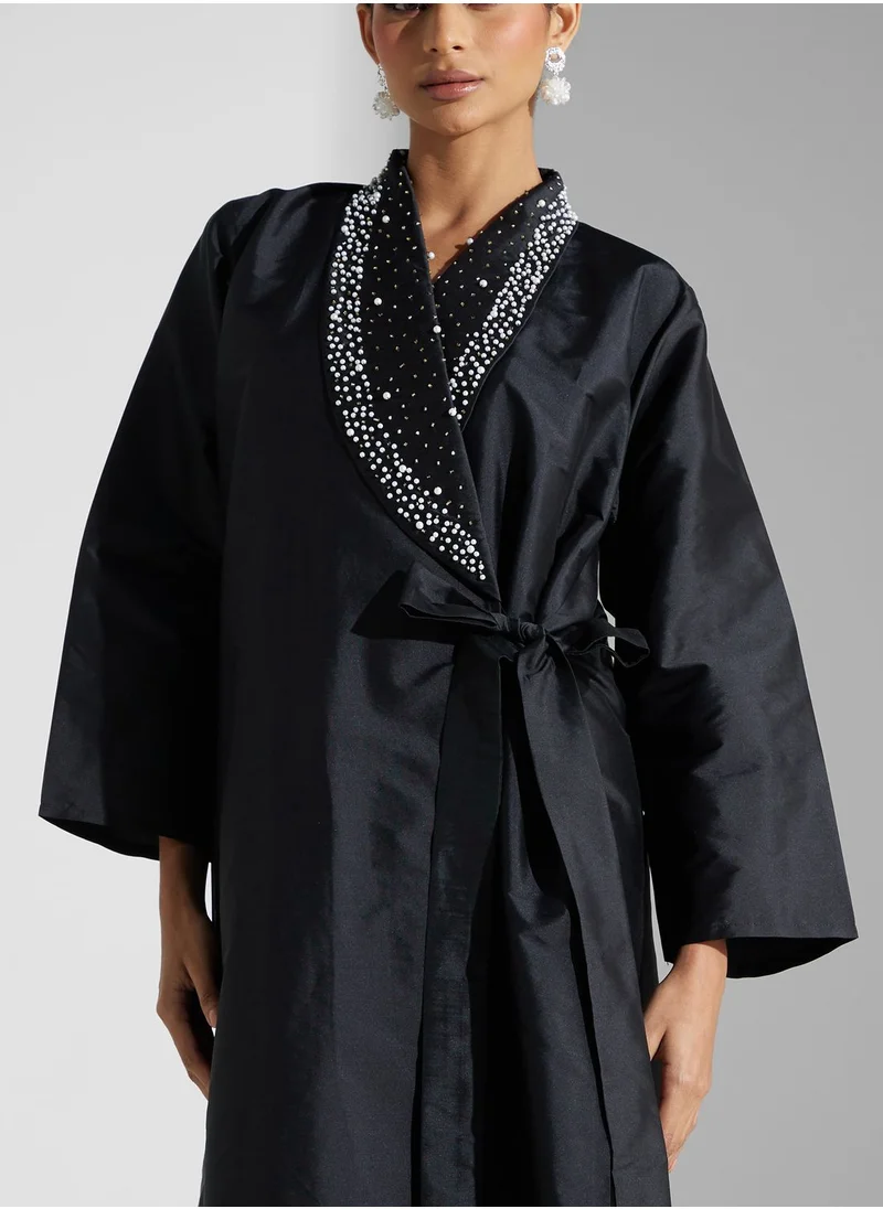 Khizana Embellished Detail Abaya With Side Tie With Sheila