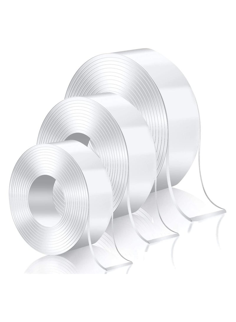 بلو أوشن شريط لاصق شديد التحمل مزدوج الجوانب 30 قدم 3 لفات مع قاطع مجاني أزرق محيط متعدد الأغراض قابل للإزالة شريط لاصق شفاف قابل للغسل لإطار صور السجاد - Image 2