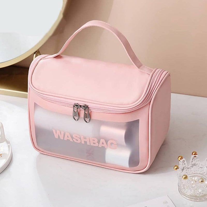 BELENZO Clear Toiletry Bag Wash Make Up Bag PVC Waterproof Zippered Cosmetic Bag Portable Carry Pouch for Women Men XL Pink - Image 3