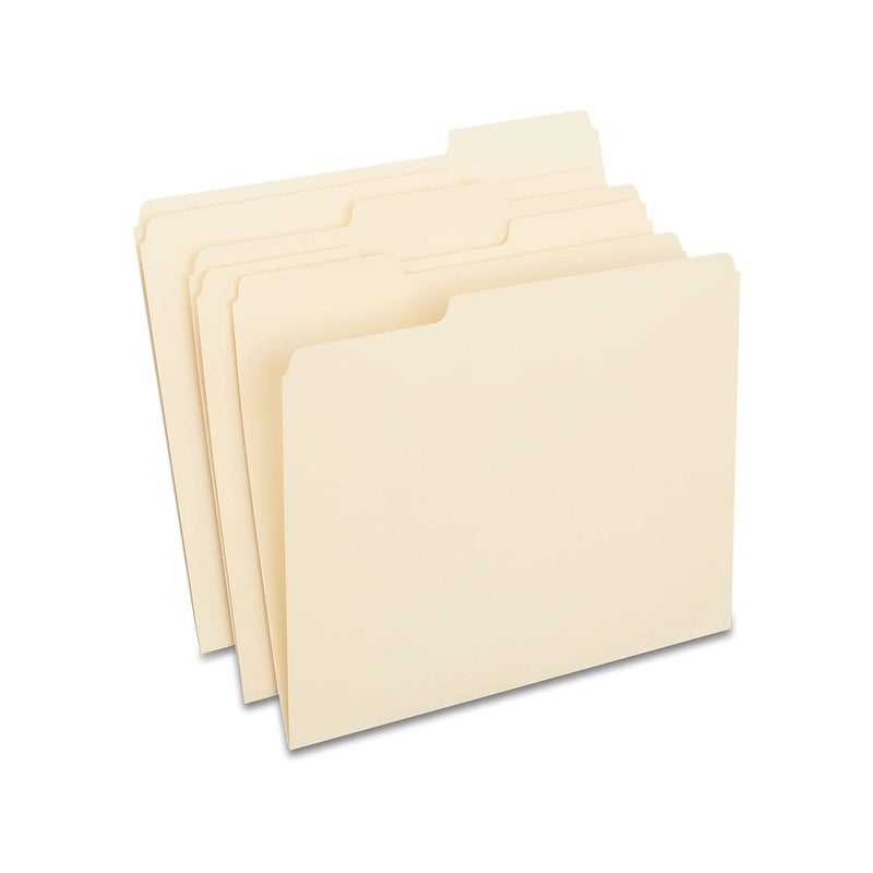 Staples 246850 100% Recycled Manila File Folders Letter 3-Tab 100/Box (246850) - Image 1